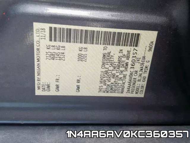 1N4AA6AV0KC360357 фото 2