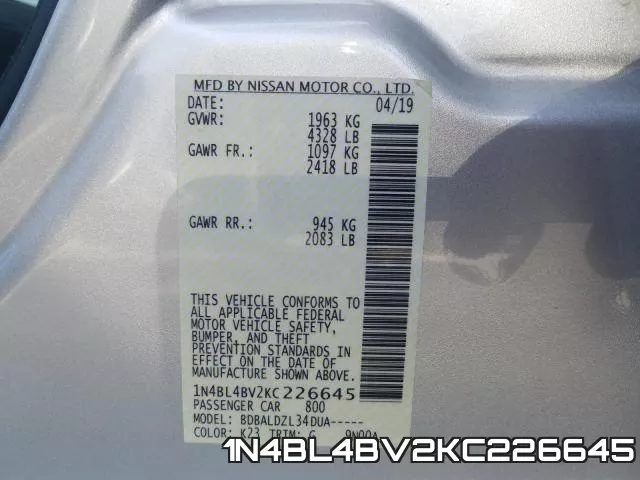 1N4BL4BV2KC226645 фото 2