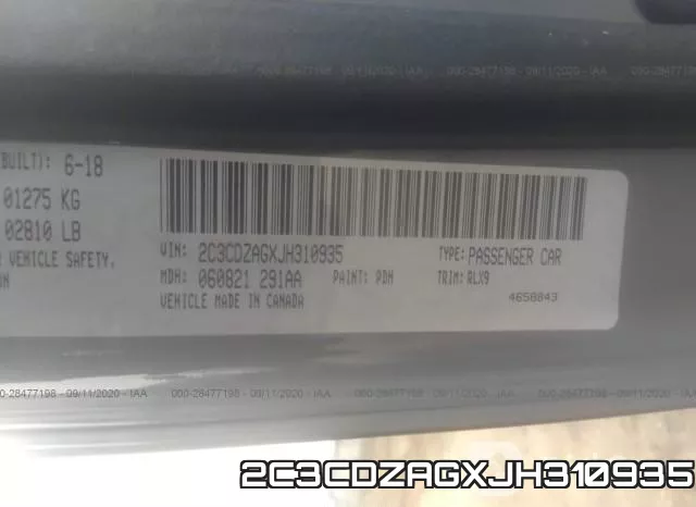 2C3CDZAGXJH310935 фото 10