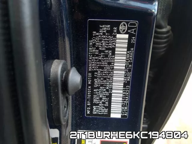 2T1BURHE6KC194804 фото 2