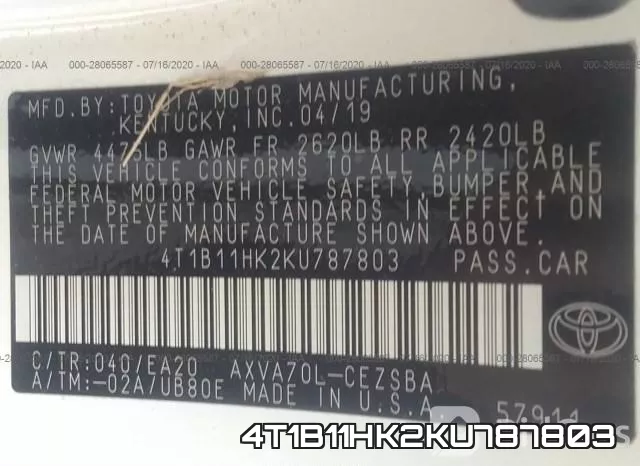 4T1B11HK2KU787803 фото 10