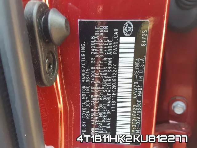 4T1B11HK2KU812277 фото 2