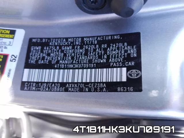 4T1B11HK3KU709191 фото 2