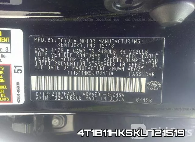 4T1B11HK5KU721519 фото 10