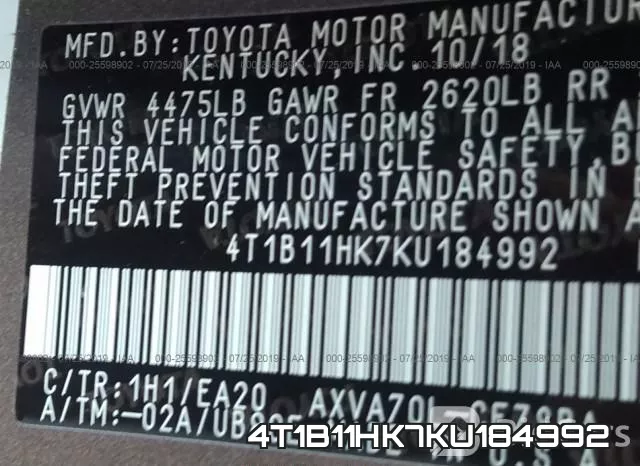 4T1B11HK7KU184992 фото 10