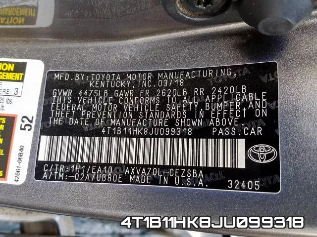 4T1B11HK8JU099318 фото 2