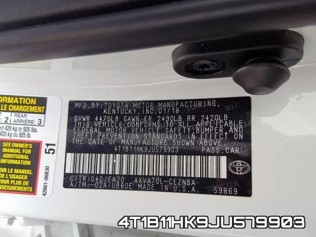 4T1B11HK9JU579903 фото 2