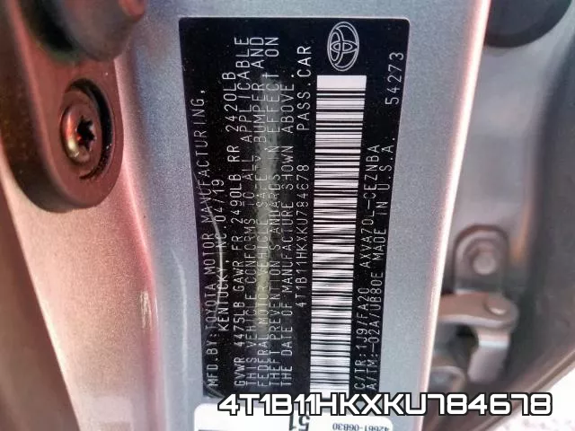 4T1B11HKXKU784678 фото 2