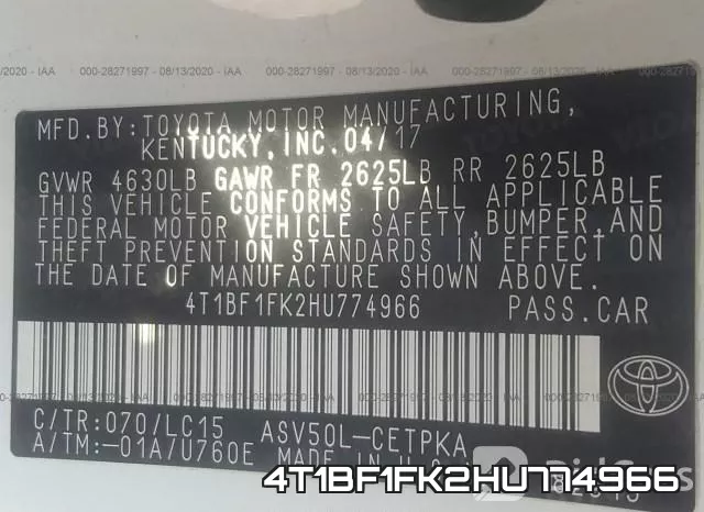 4T1BF1FK2HU774966 фото 10
