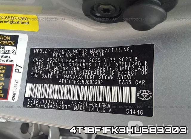4T1BF1FK3HU683303 фото 10