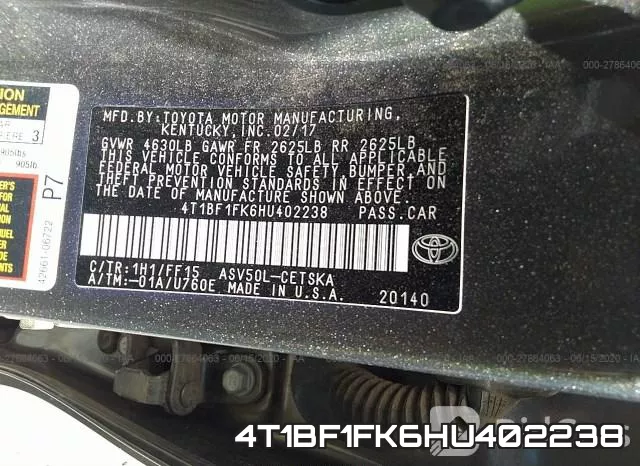 4T1BF1FK6HU402238 фото 10