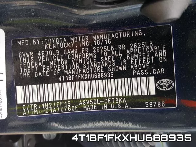4T1BF1FKXHU688935 фото 2