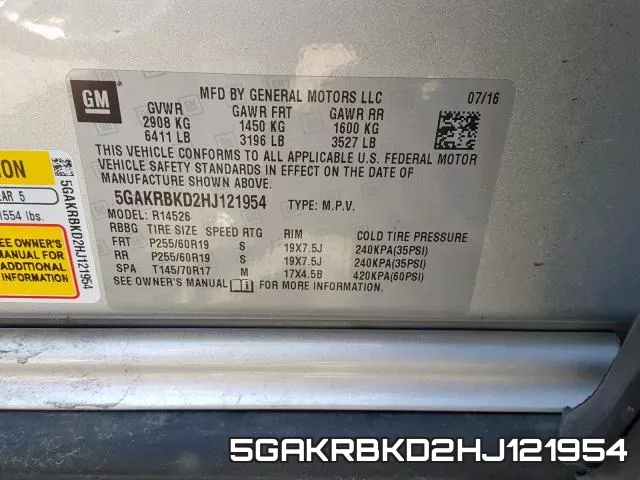 5GAKRBKD2HJ121954 фото 2