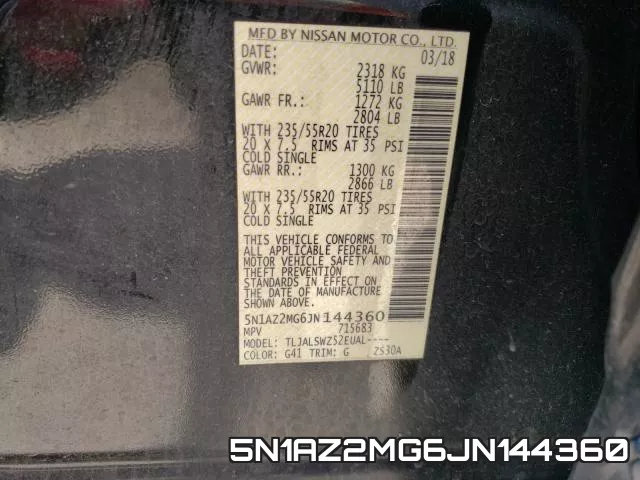 5N1AZ2MG6JN144360 фото 2