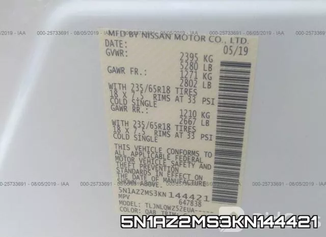 5N1AZ2MS3KN144421 фото 10
