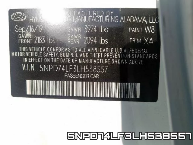 5NPD74LF3LH538557 фото 2