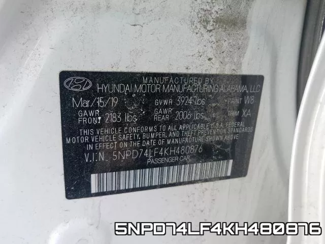 5NPD74LF4KH480876 фото 2