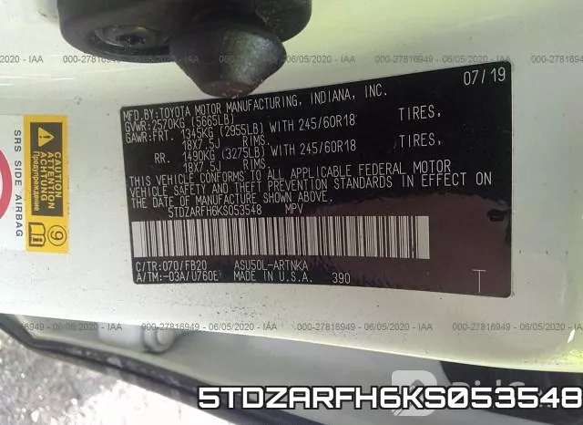5TDZARFH6KS053548 фото 10