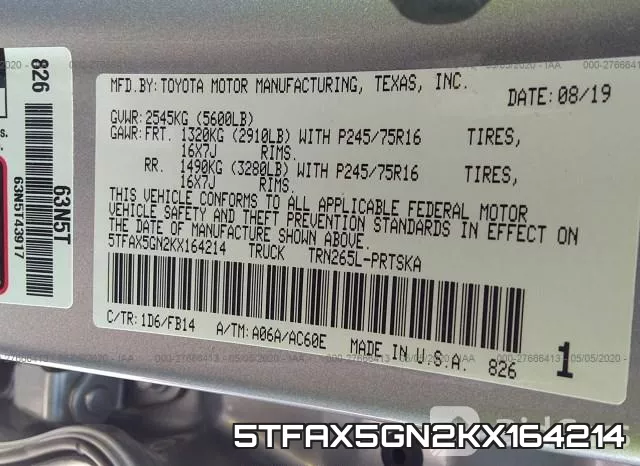 5TFAX5GN2KX164214 фото 10