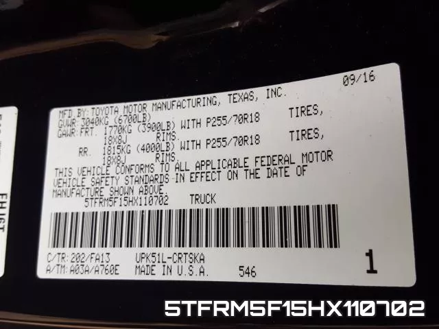 5TFRM5F15HX110702 фото 2