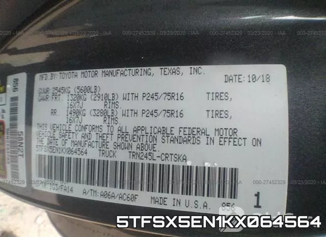 5TFSX5EN1KX064564 фото 10