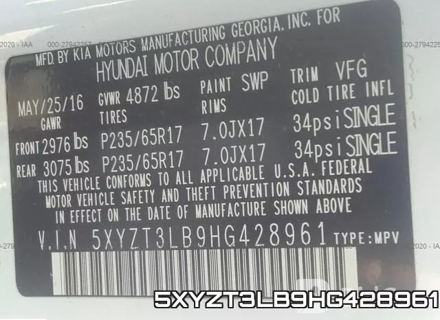 5XYZT3LB9HG428961 фото 10