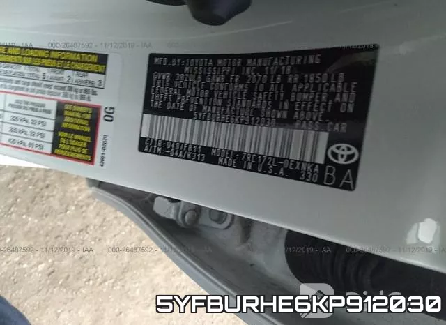 5YFBURHE6KP912030 фото 10