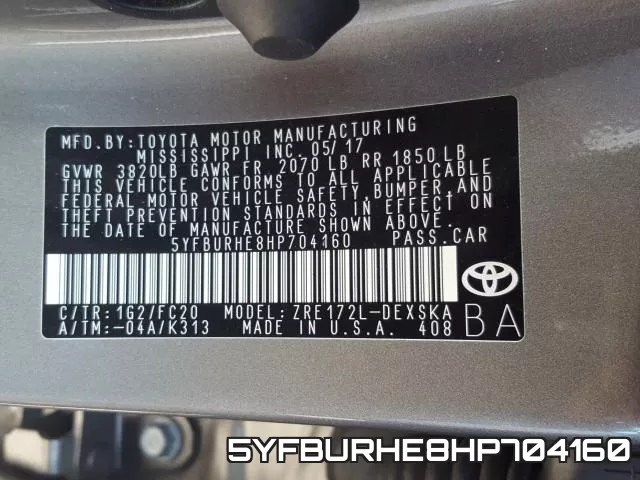 5YFBURHE8HP704160 фото 2