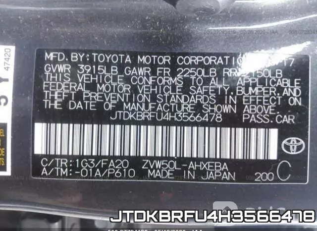 JTDKBRFU4H3566478 фото 10