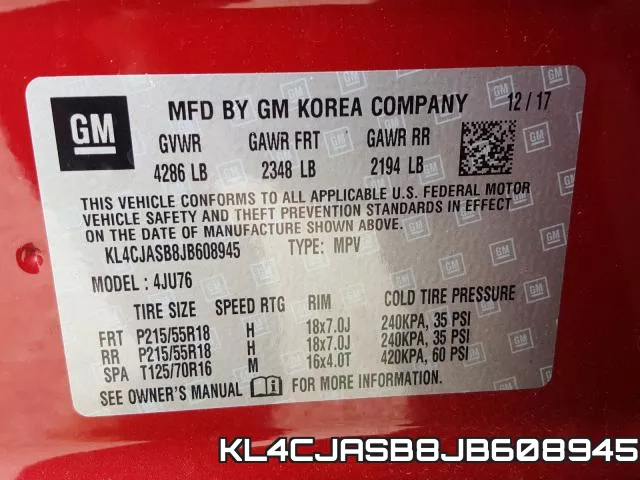 KL4CJASB8JB608945 фото 2