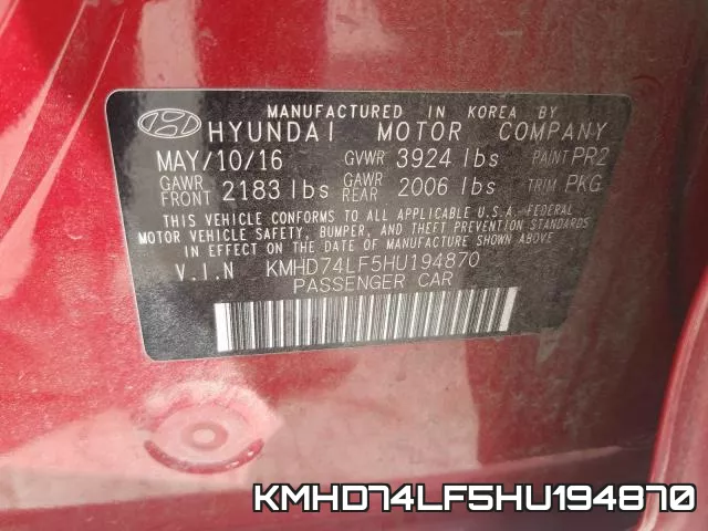 KMHD74LF5HU194870 фото 2