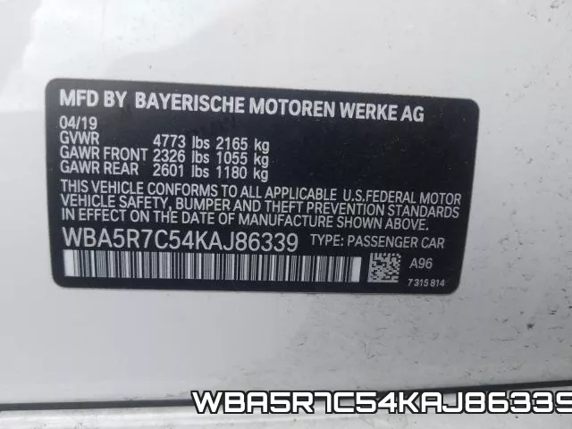 WBA5R7C54KAJ86339 фото 2