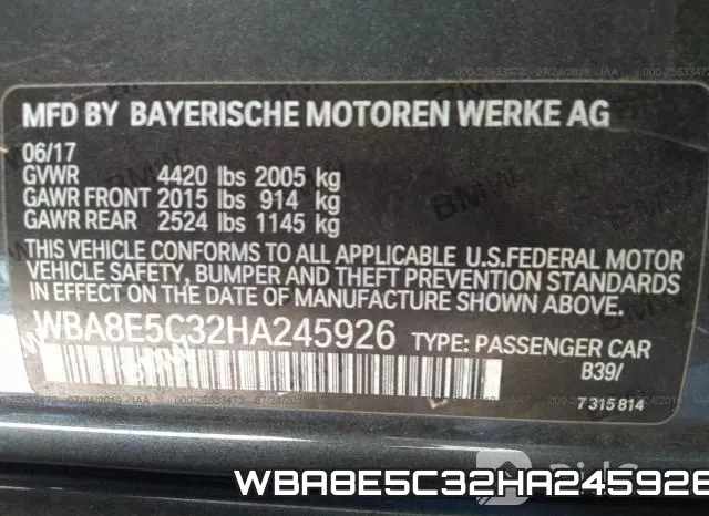 WBA8E5C32HA245926 фото 10