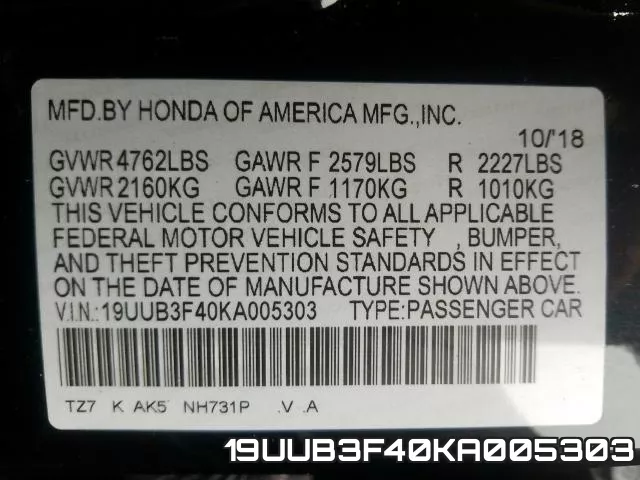 19UUB3F40KA005303 фото 2