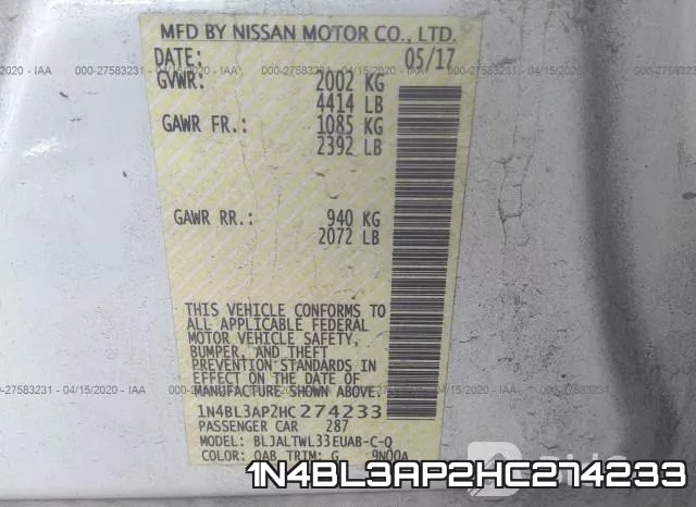 1N4BL3AP2HC274233 фото 10