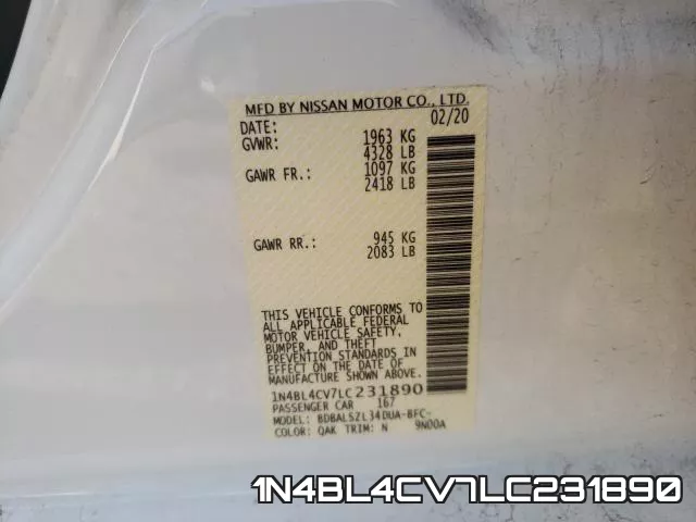 1N4BL4CV7LC231890 фото 2