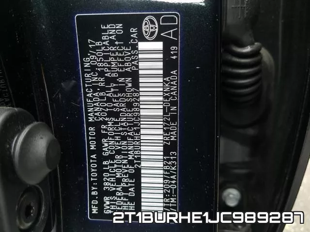 2T1BURHE1JC989287 фото 2