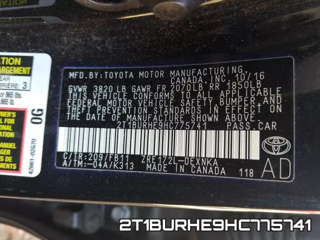 2T1BURHE9HC775741 фото 2