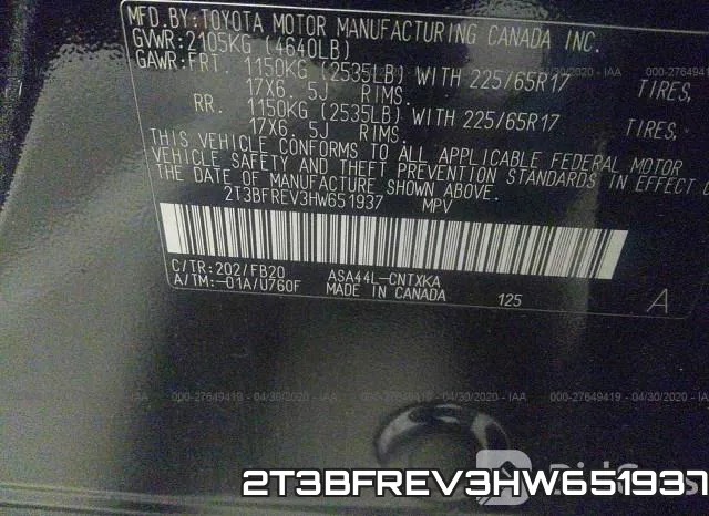 2T3BFREV3HW651937 фото 10