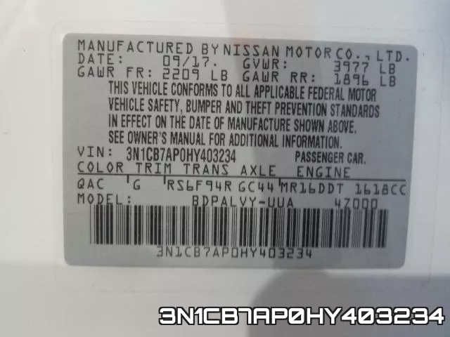 3N1CB7AP0HY403234 фото 2