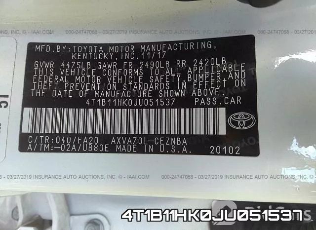4T1B11HK0JU051537 фото 10