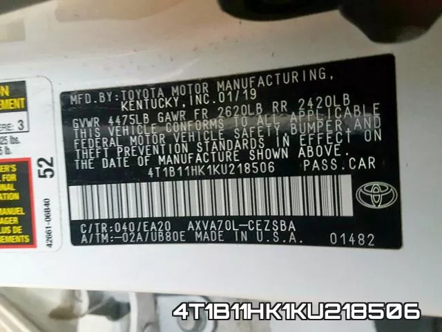 4T1B11HK1KU218506 фото 2