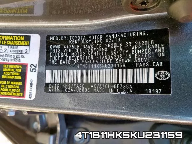 4T1B11HK5KU231159 фото 2