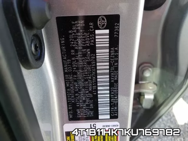 4T1B11HK7KU769782 фото 2