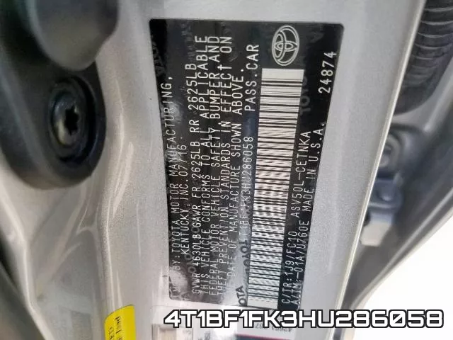 4T1BF1FK3HU286058 фото 2