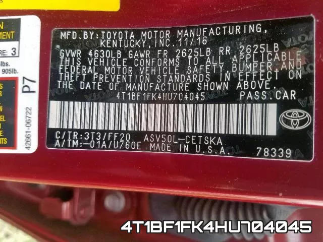 4T1BF1FK4HU704045 фото 2
