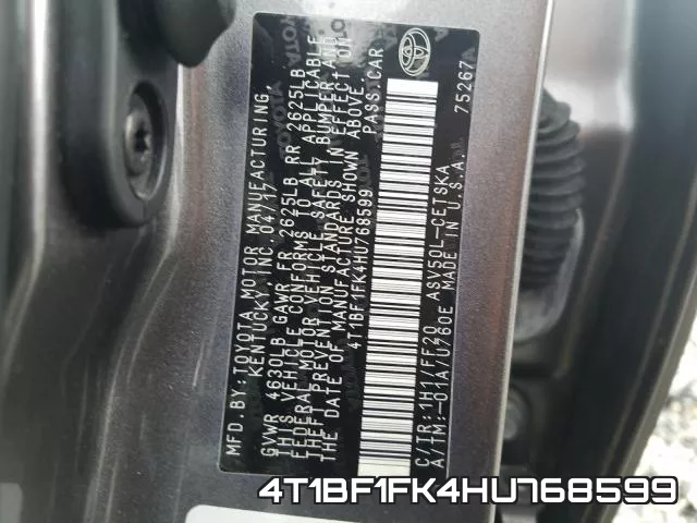 4T1BF1FK4HU768599 фото 2