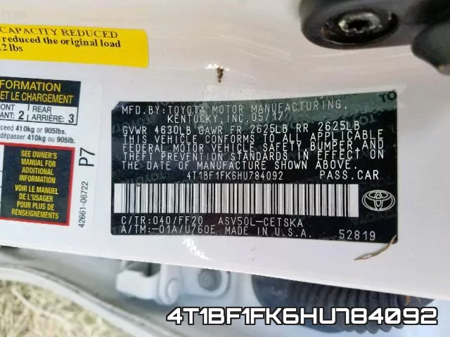 4T1BF1FK6HU784092 фото 2