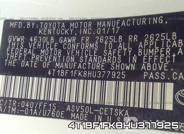 4T1BF1FK8HU377925 фото 10