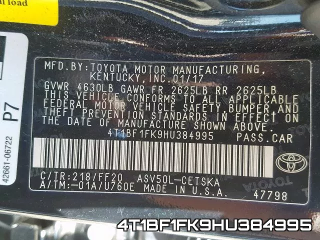 4T1BF1FK9HU384995 фото 2